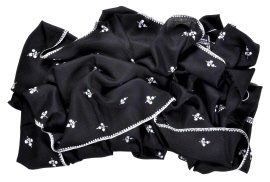 Large black cashmere shawl with embroidered flowers
