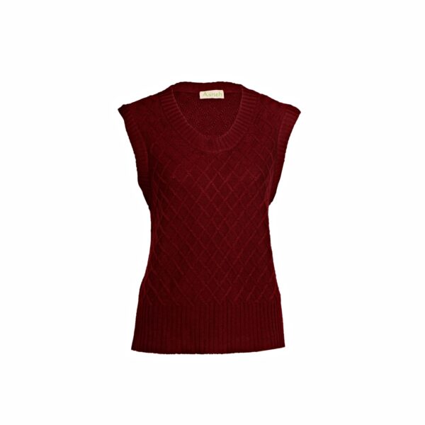Asneh diamond patterned silk cashmere sleeveless sweater in cabernet