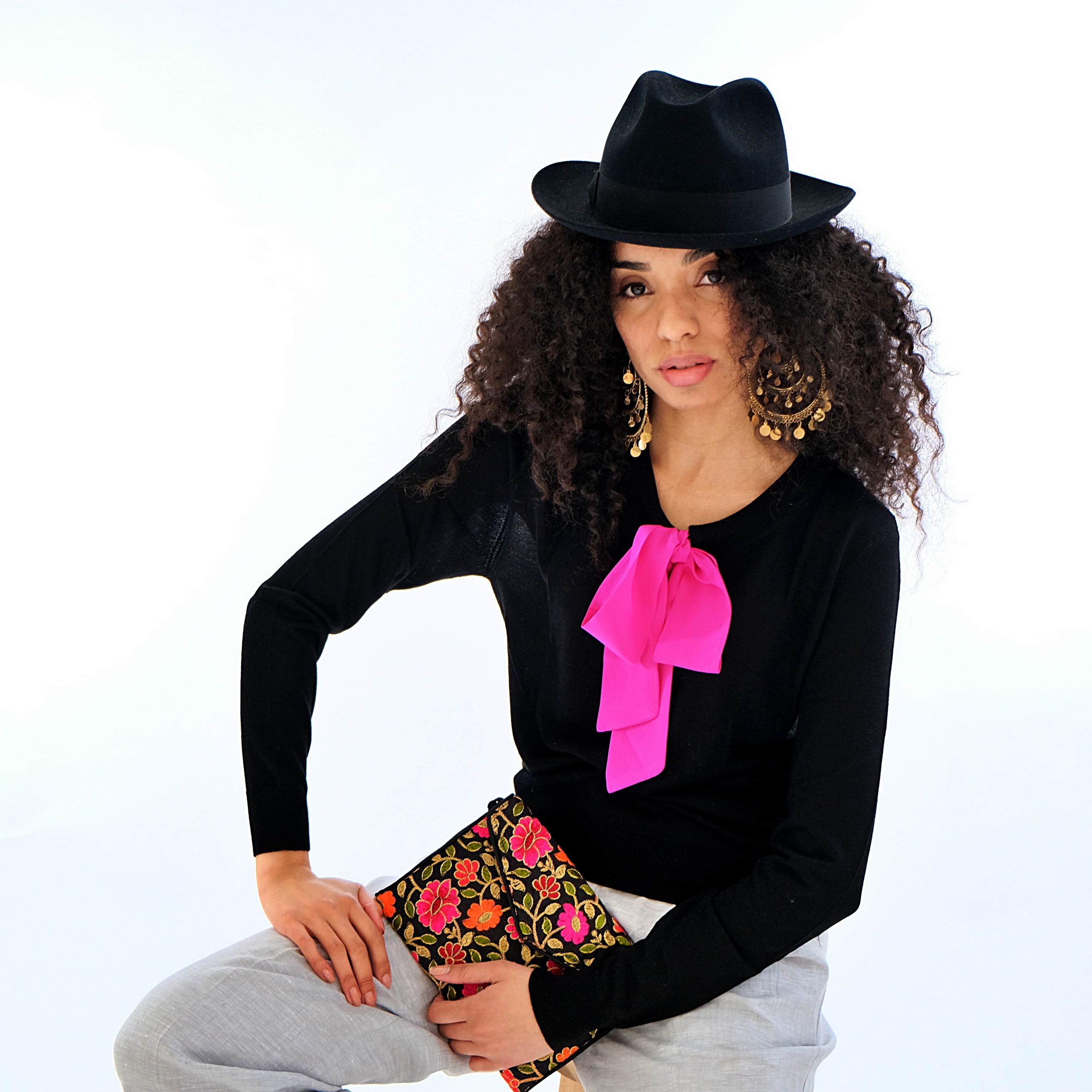 pink pussy-bow black top silk cashmere