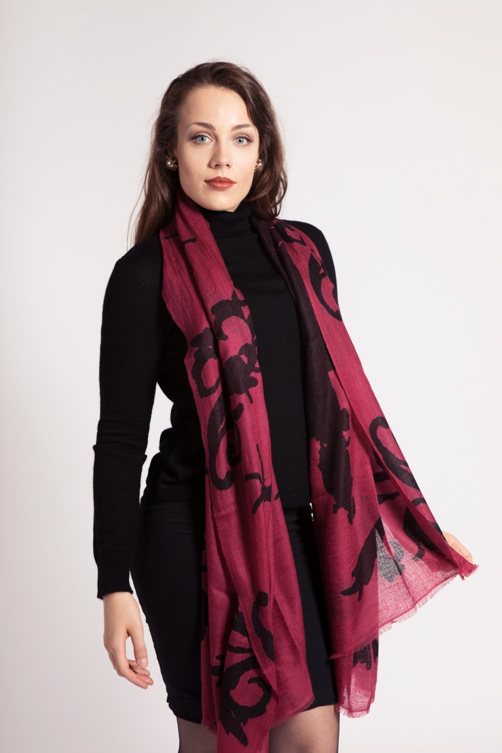 asneh large cashmere scarf brown black