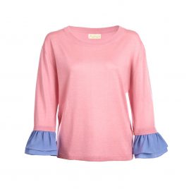 Pink Ruffle-trimmed Top in Silk and Cashmere