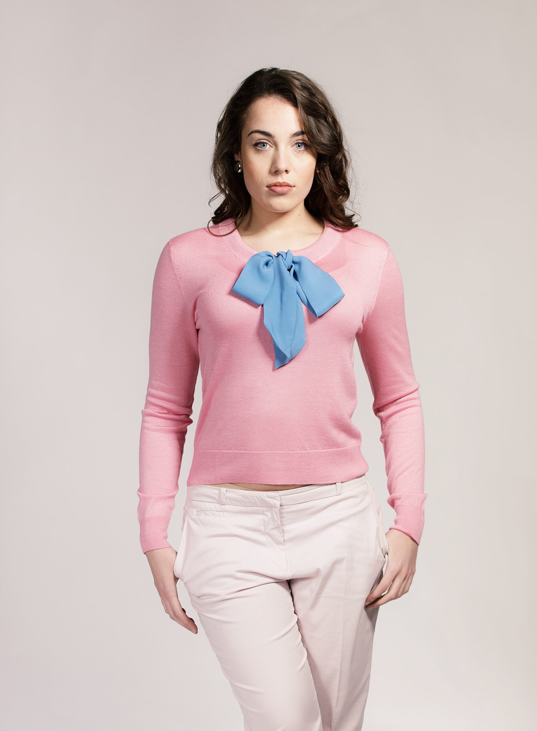 Pink Pussy-Bow Sweater in Silk and Cashmere