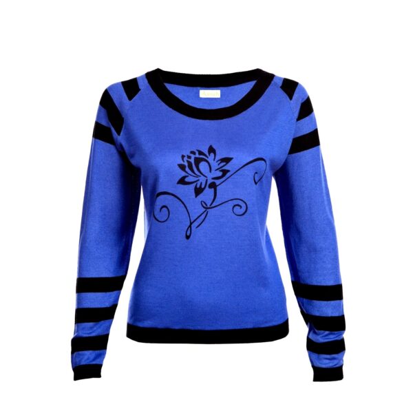 Asneh Lotus Flower silk cashmere blue black sweater-min copy-min