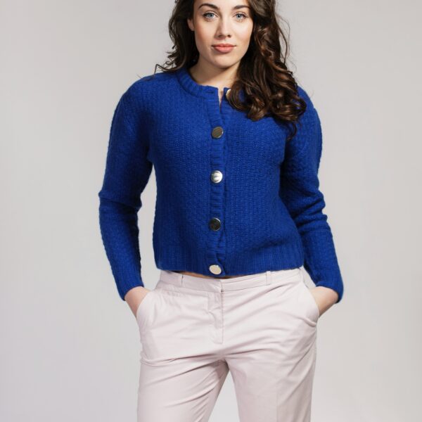 blue button sweater