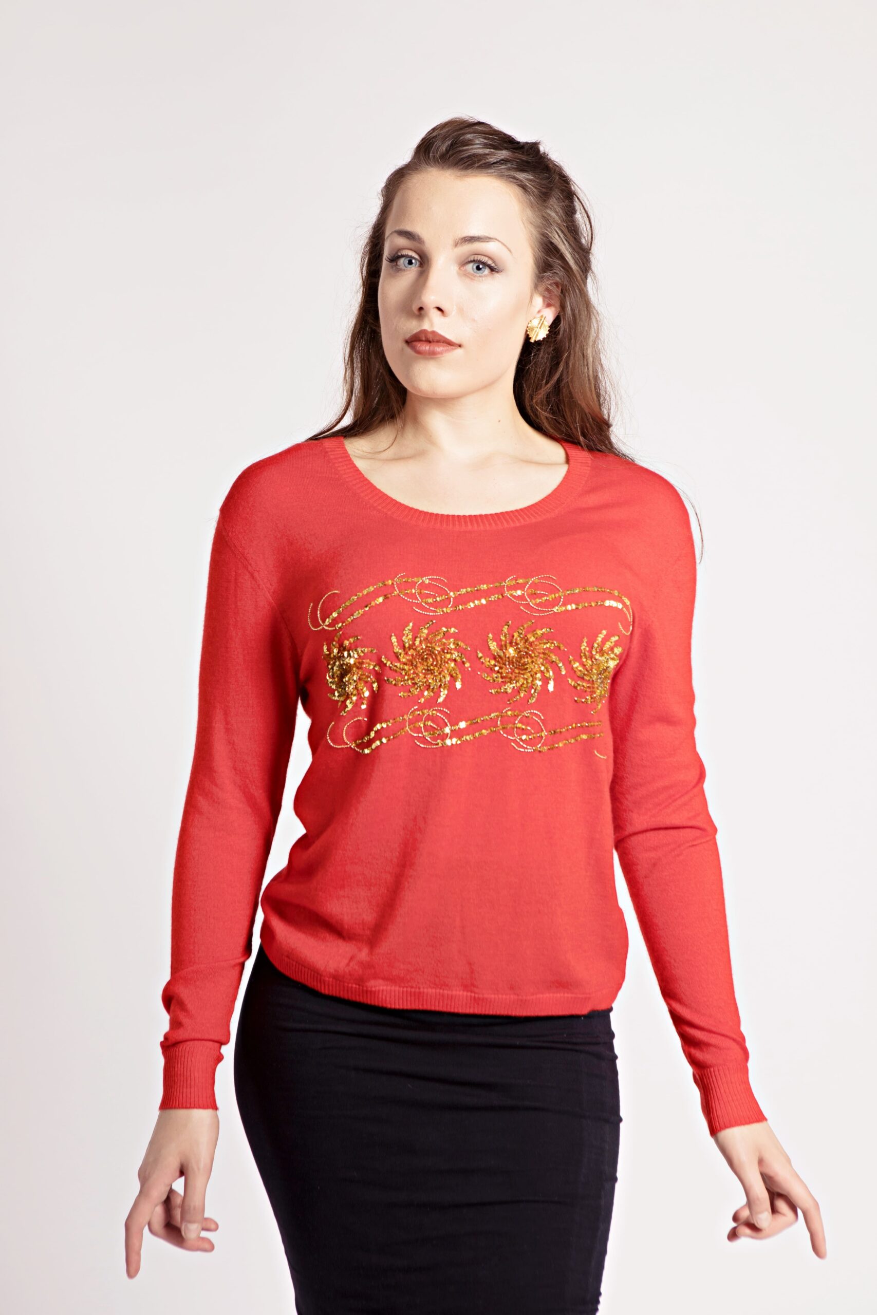 Asneh Red Krystle cashmere sweater embellished cashmere sweater in red