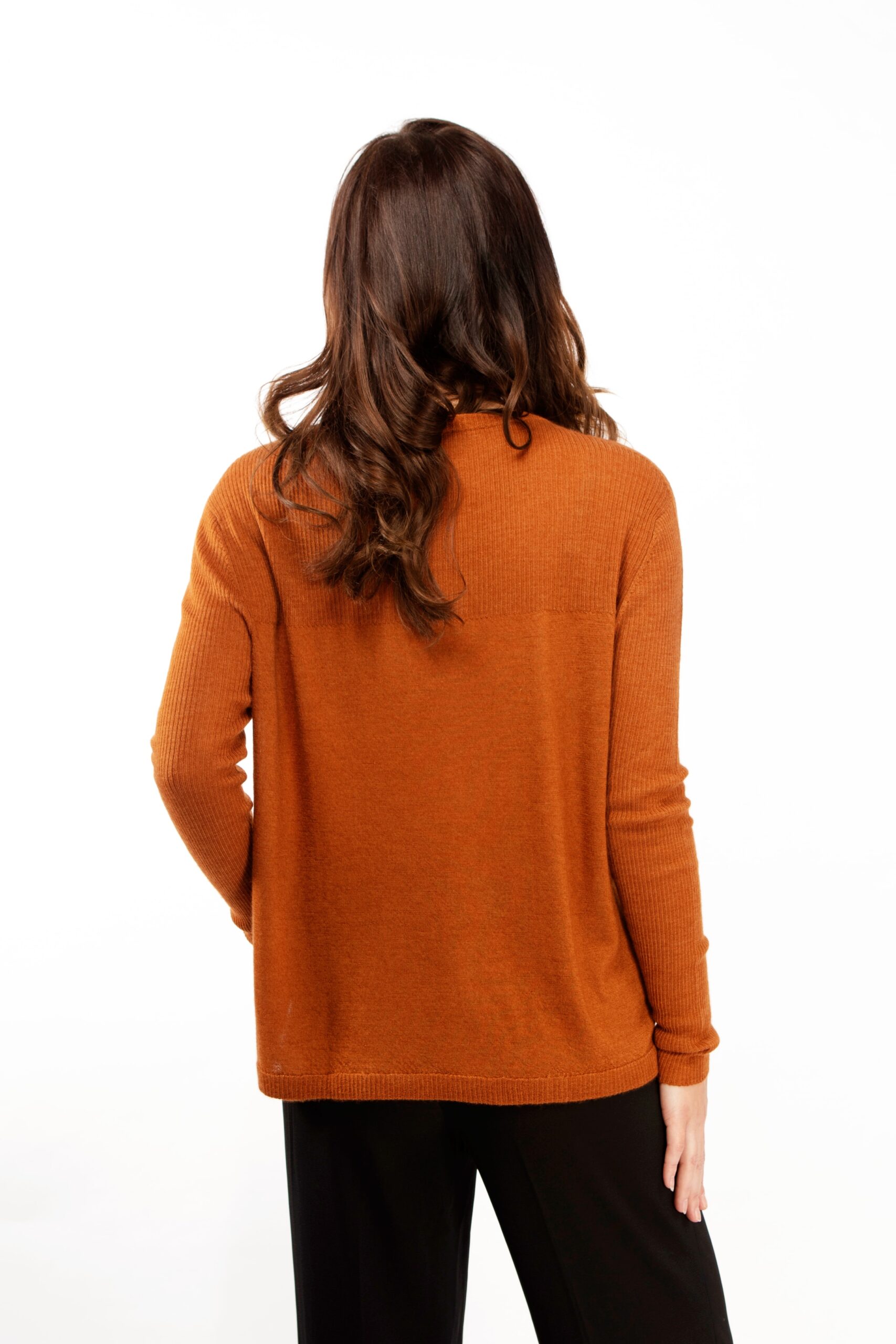 Leather brown cashmere sweater with rib knit Asneh