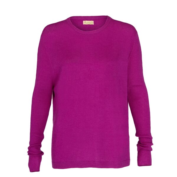 Purple fine knit cashmere sweater with rib knit by Asneh