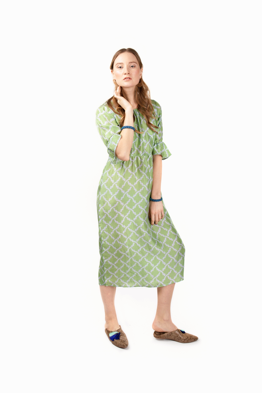 Green Natalie silk dress by AsnehAsneh green midi silk dress