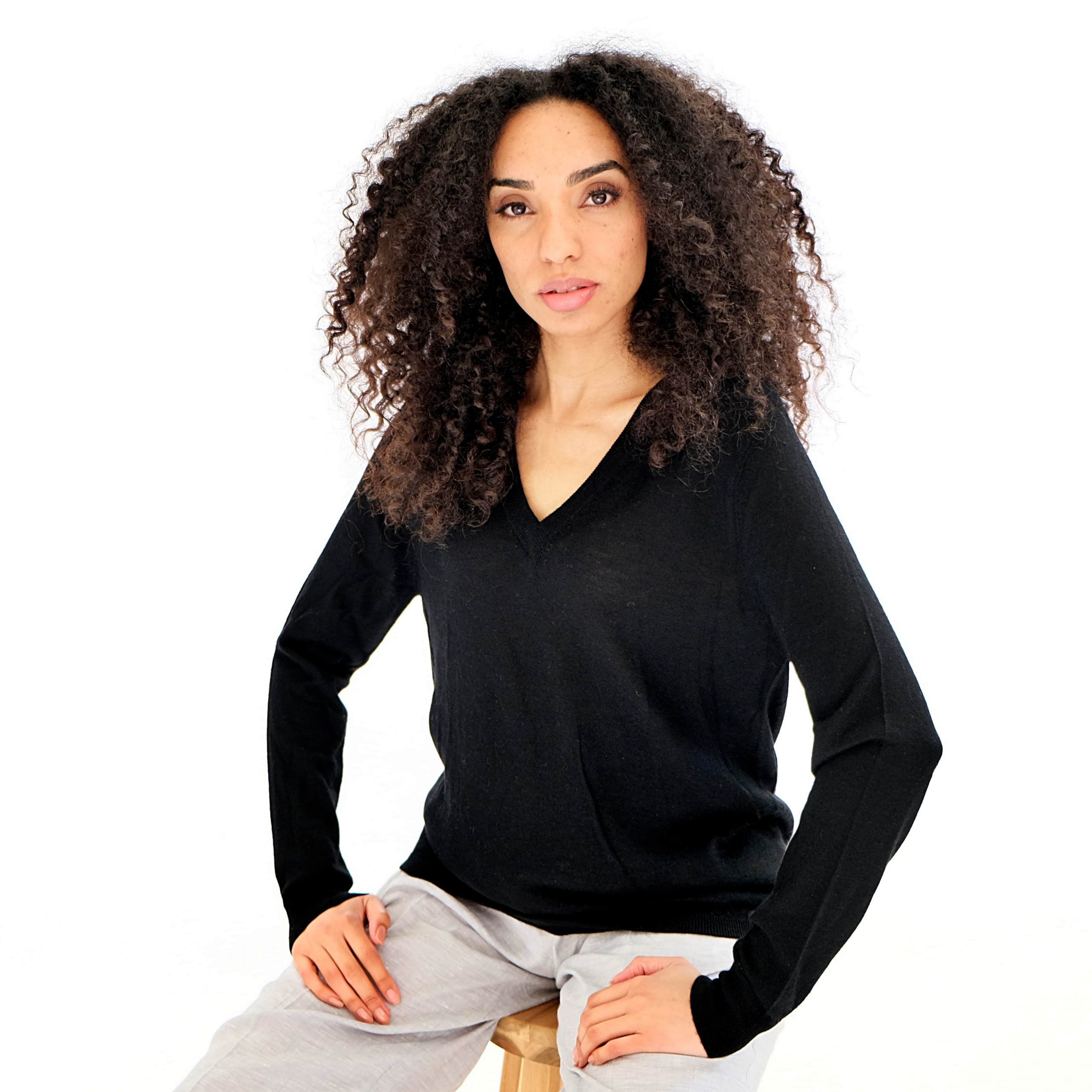 Black cashmere v-neck sweater