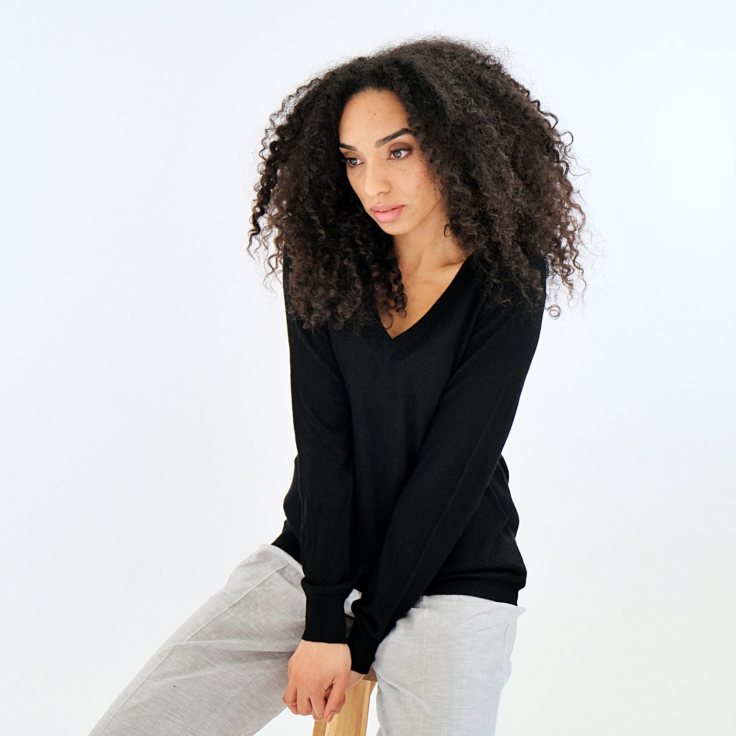 black cashmere v-neck jumper