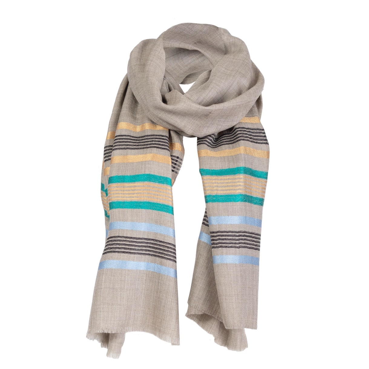 Beige cashmere scarf with stripes by Asneh-min Beige cashmere scarf with stripes by Asneh-min