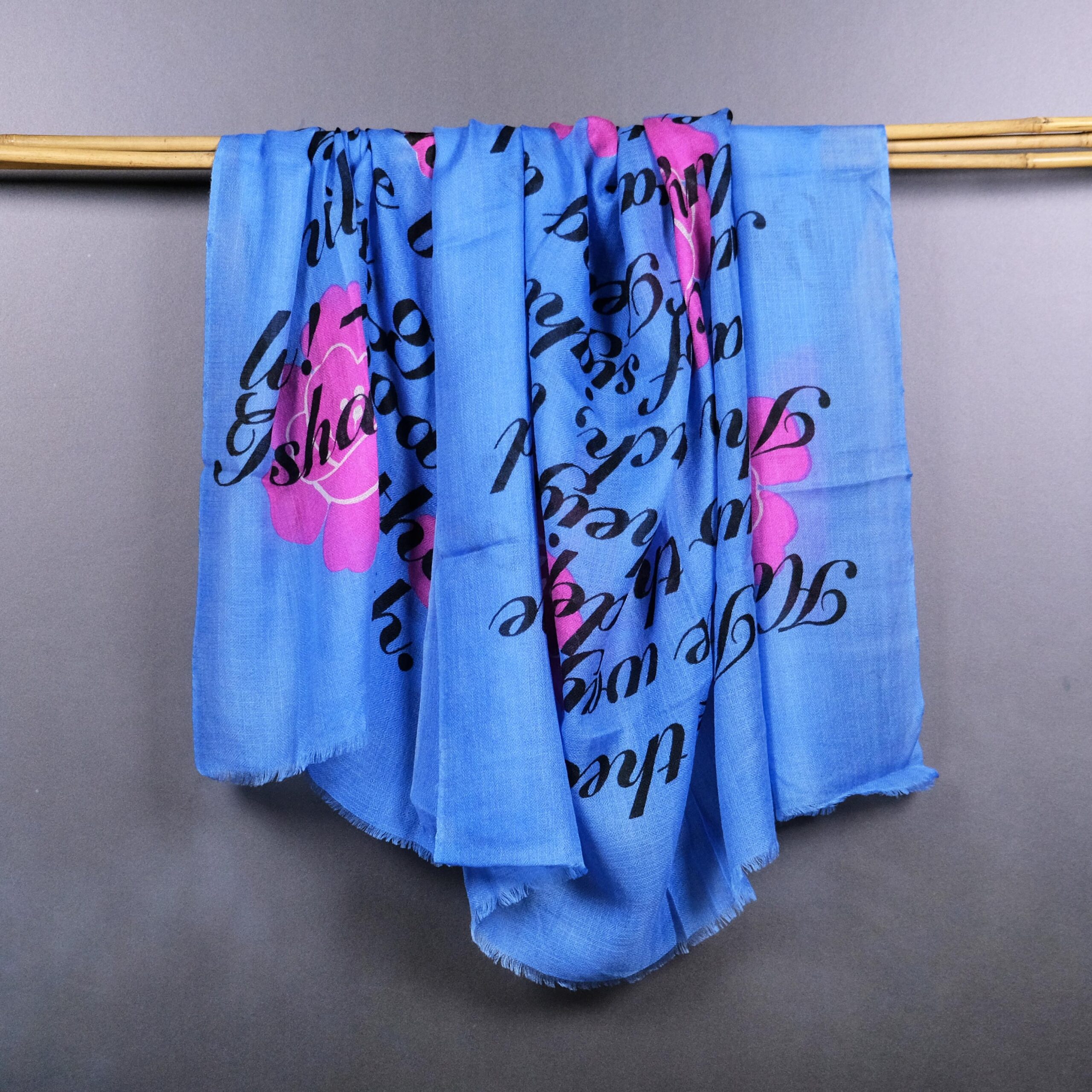 Blue printed cashmere scarf