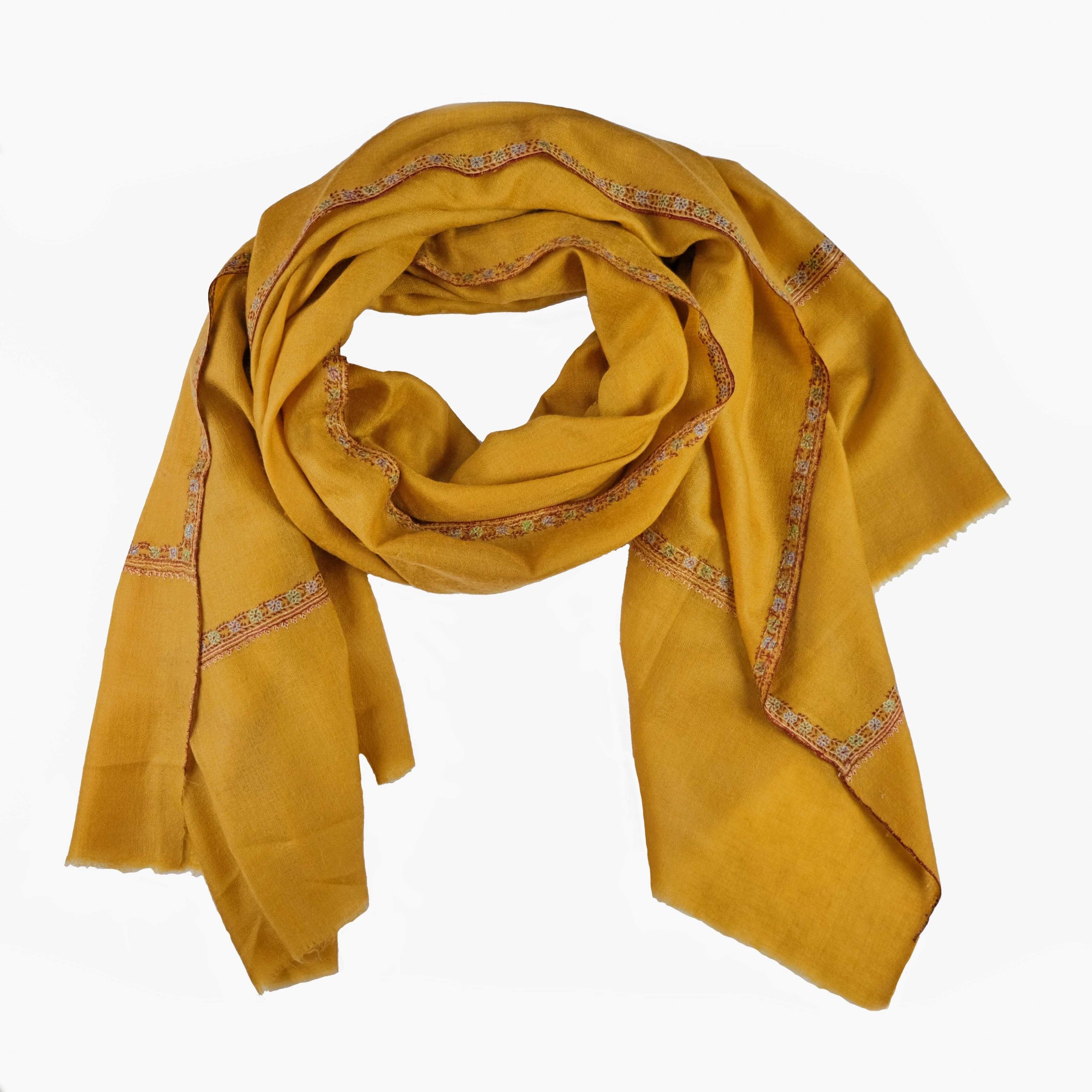 Mustard Yellow Cashmere Shawl with Hand 