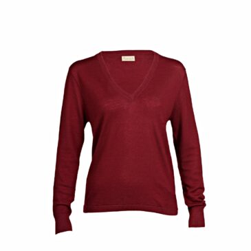 Burgundy Cashmere V-neck Sweater in fine knit
