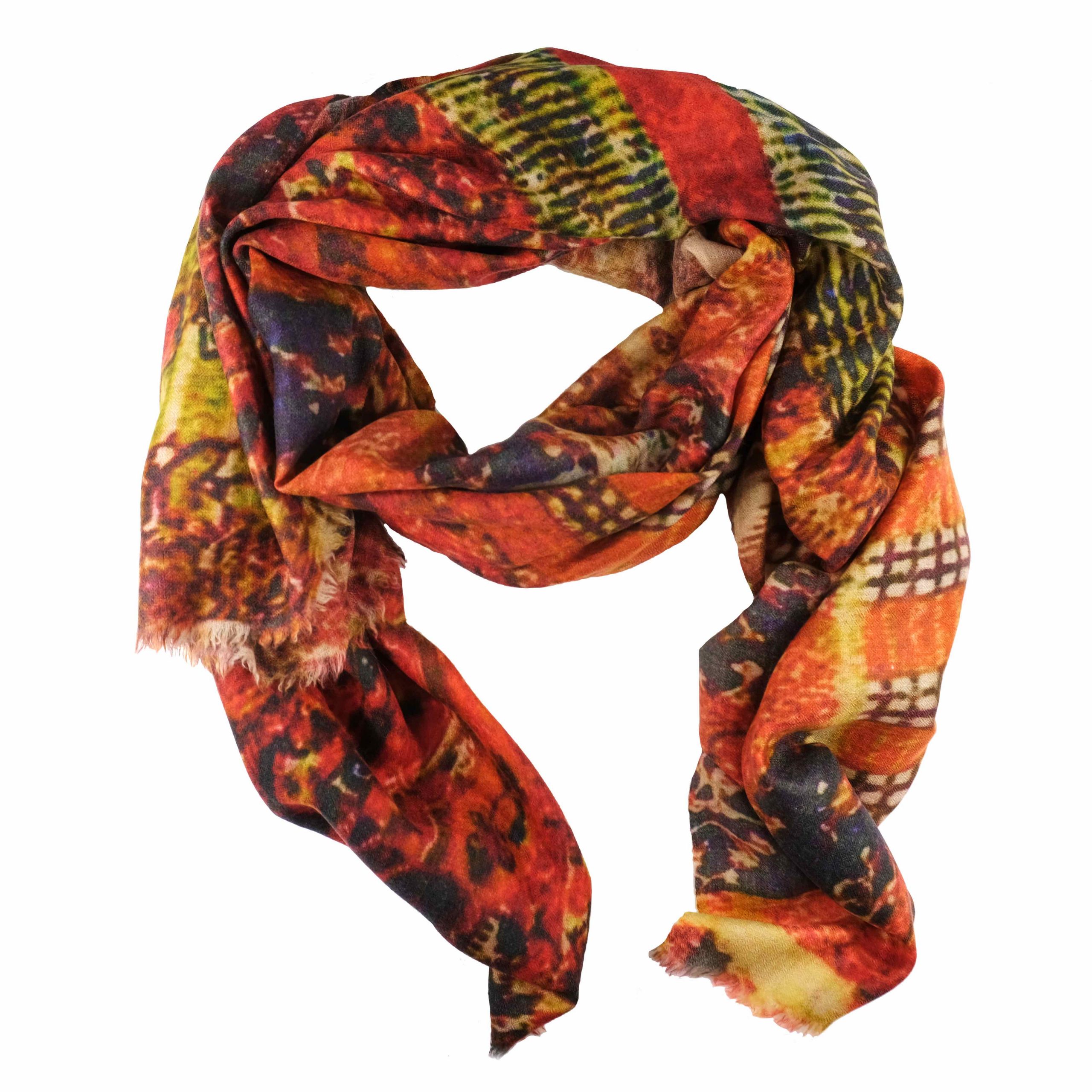 large orange cashmere scarf with print by Asneh