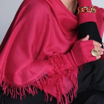 Large Red Cashmere Scarf with Fringes