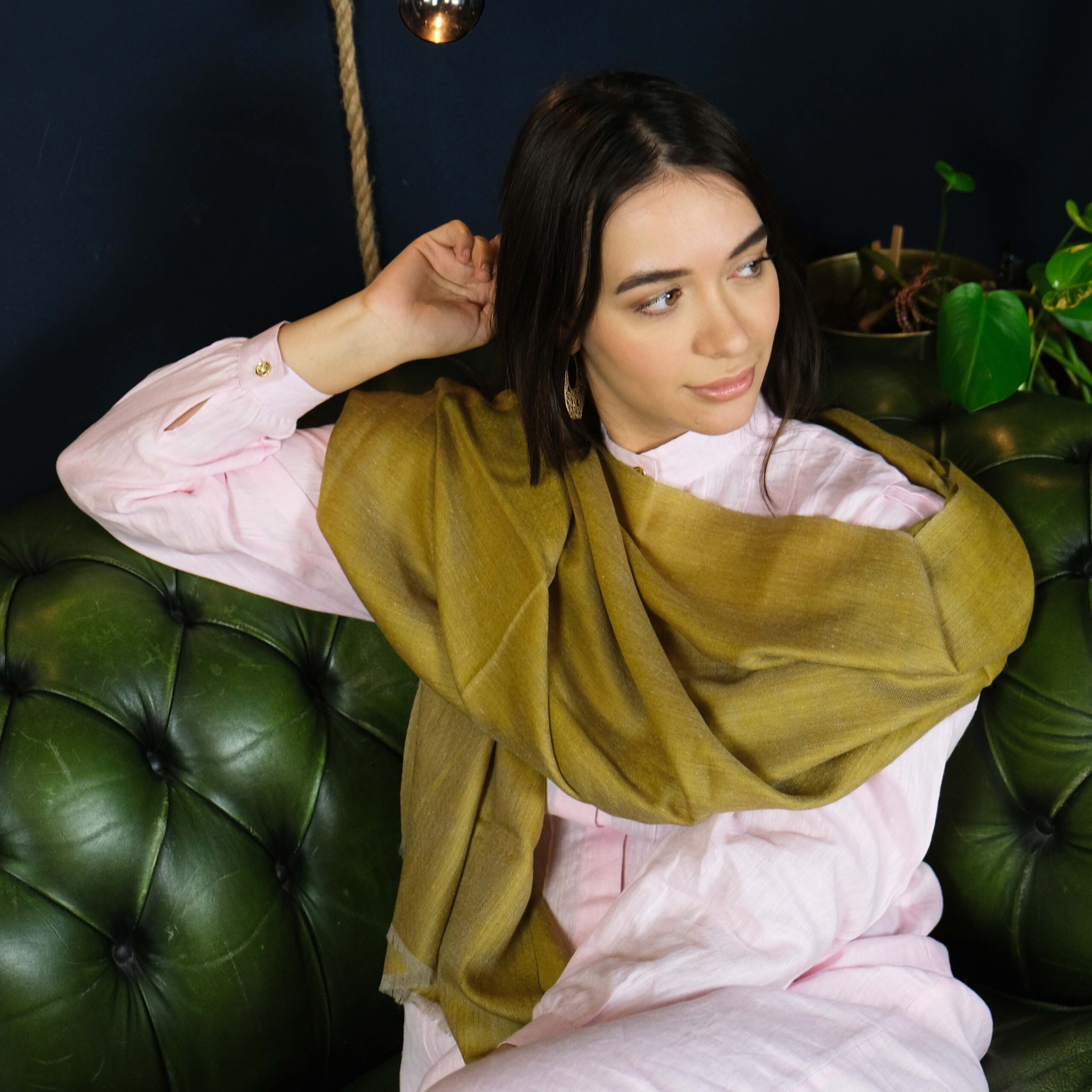 Mustard Green Cashmere Scarf Asneh