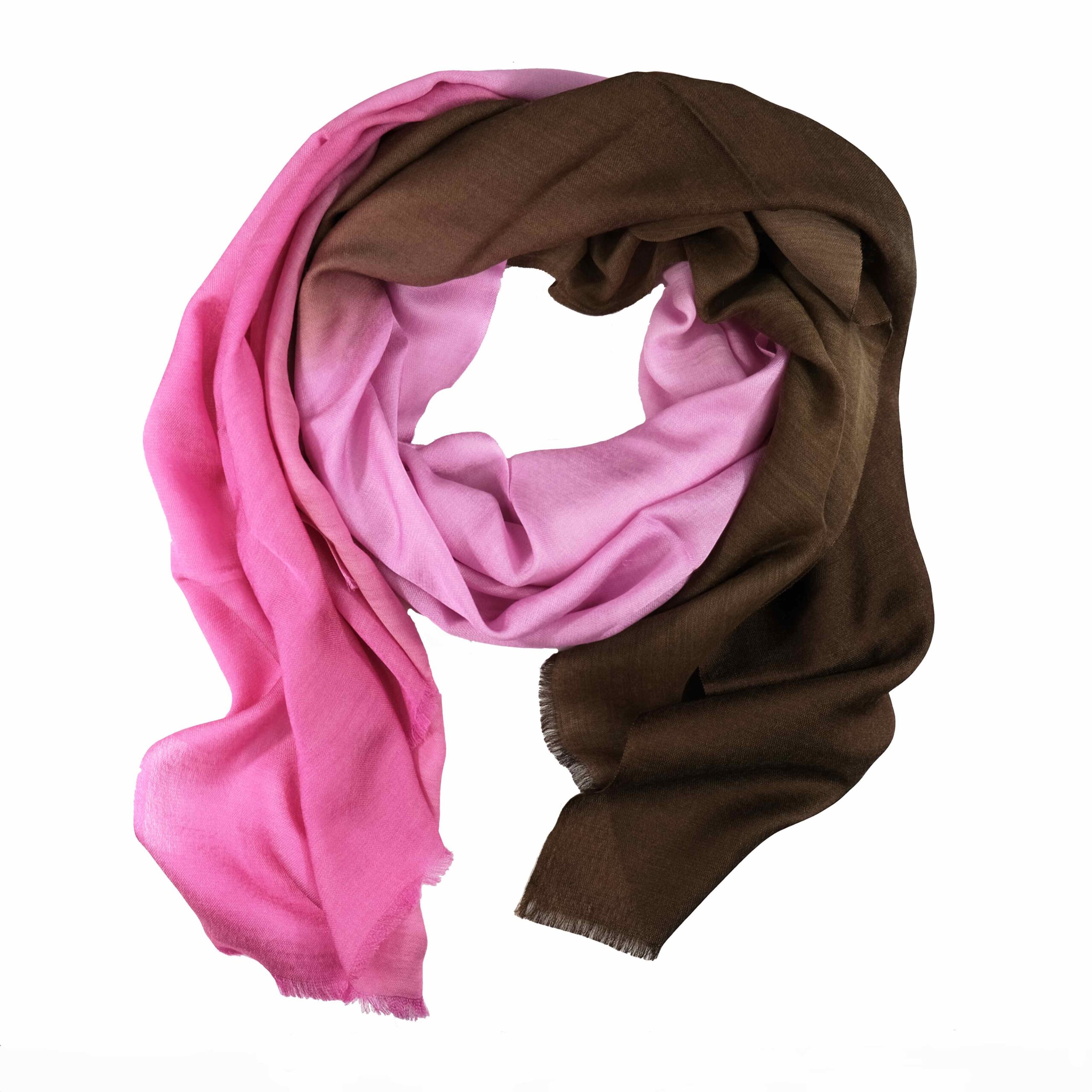 brown and pink degrade silk wool scarf