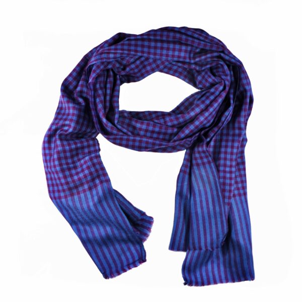 Blue check cashmere scarf