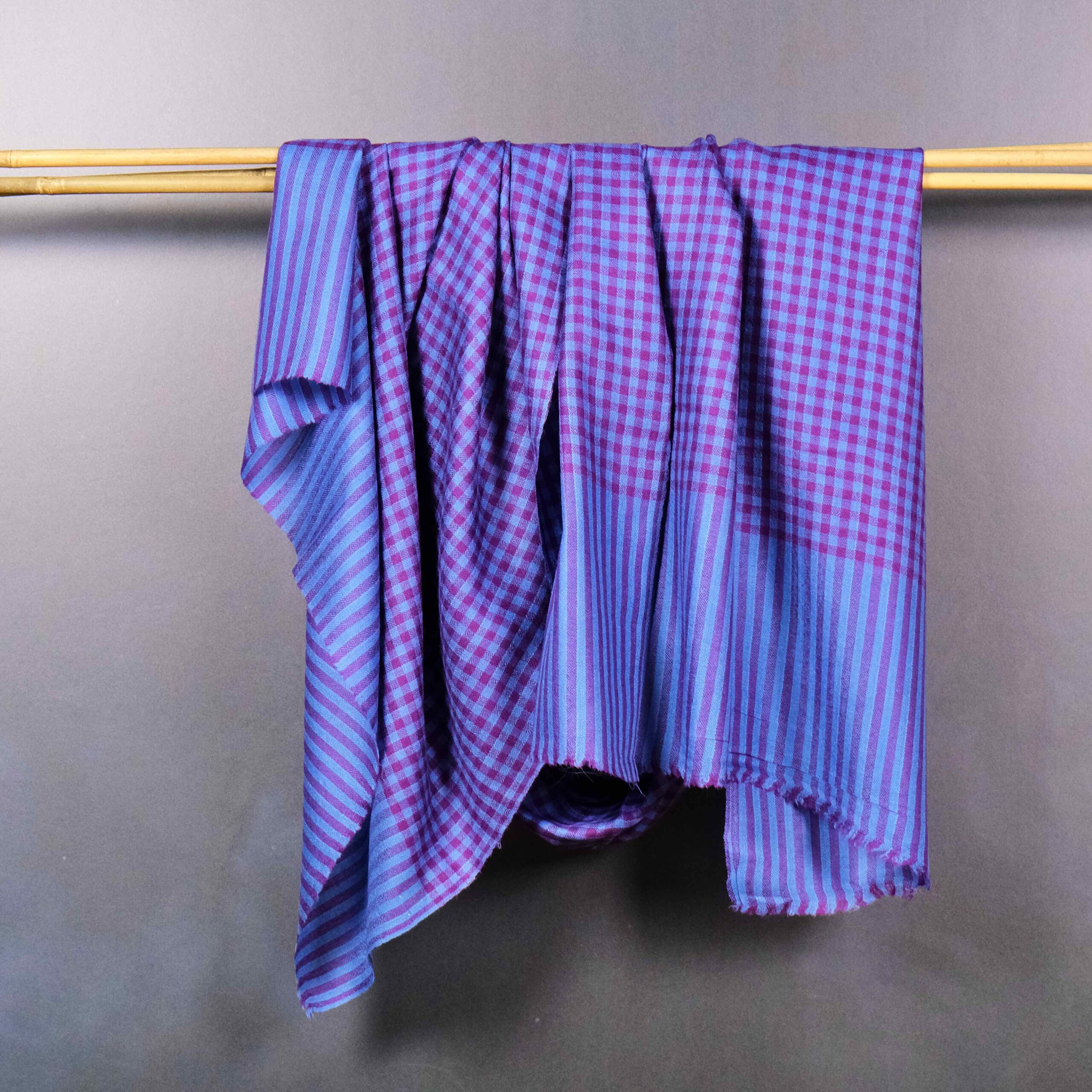 blue purple check scarf in cashmere