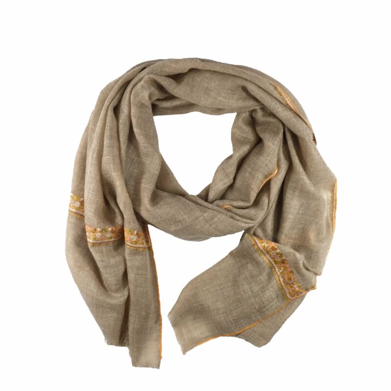 Natural beige cashmere pashmina with embroidery