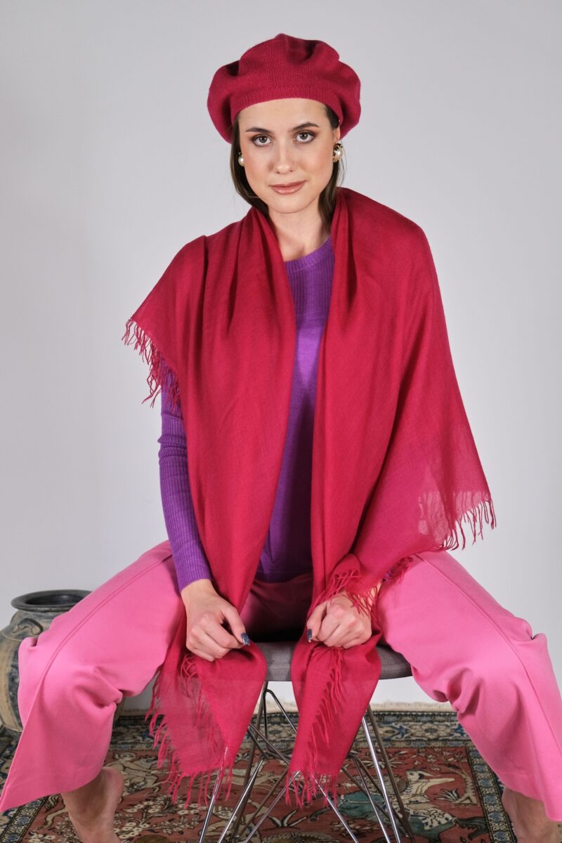 red cashmere scarf and red beret by Asneh