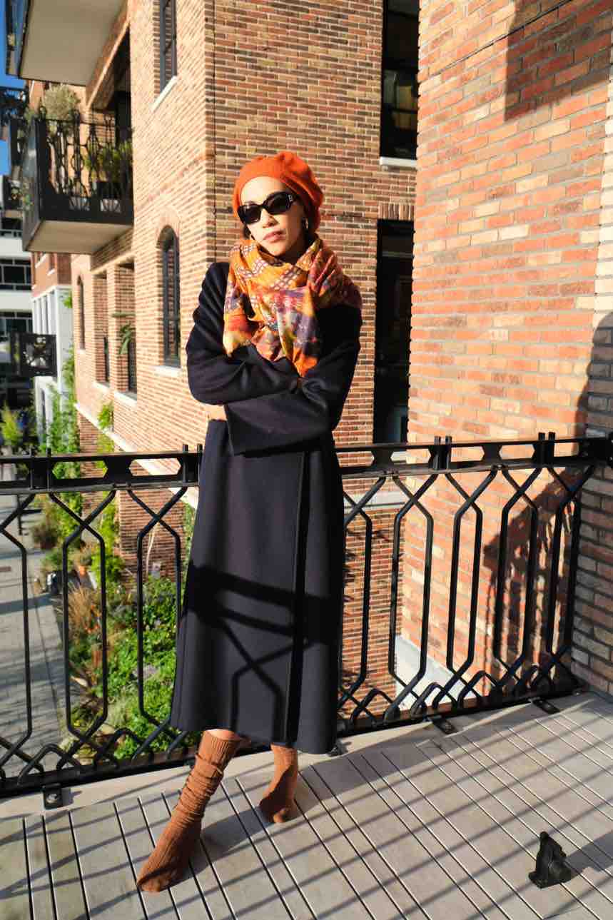 large orange multi coloured cashmere scarf shawl by Asneh