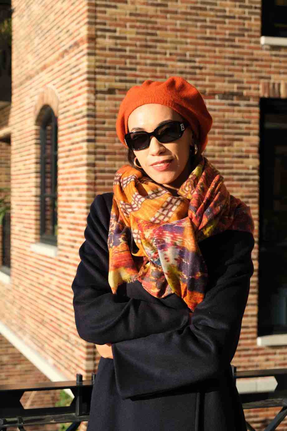 large orange multi coloured cashmere scarf shawl by Asneh