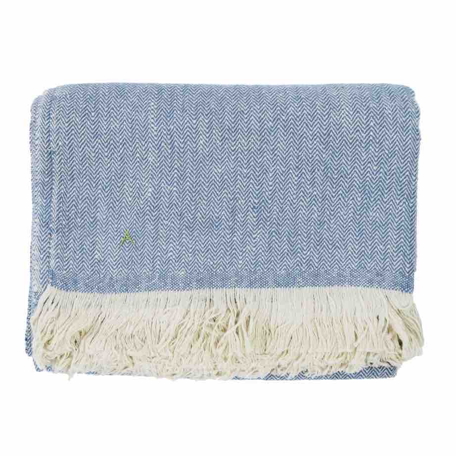 Blue and Cream White Herringbone Cashmere Blanket by Asneh_376 blue and white herringbone weave cashmere blanket