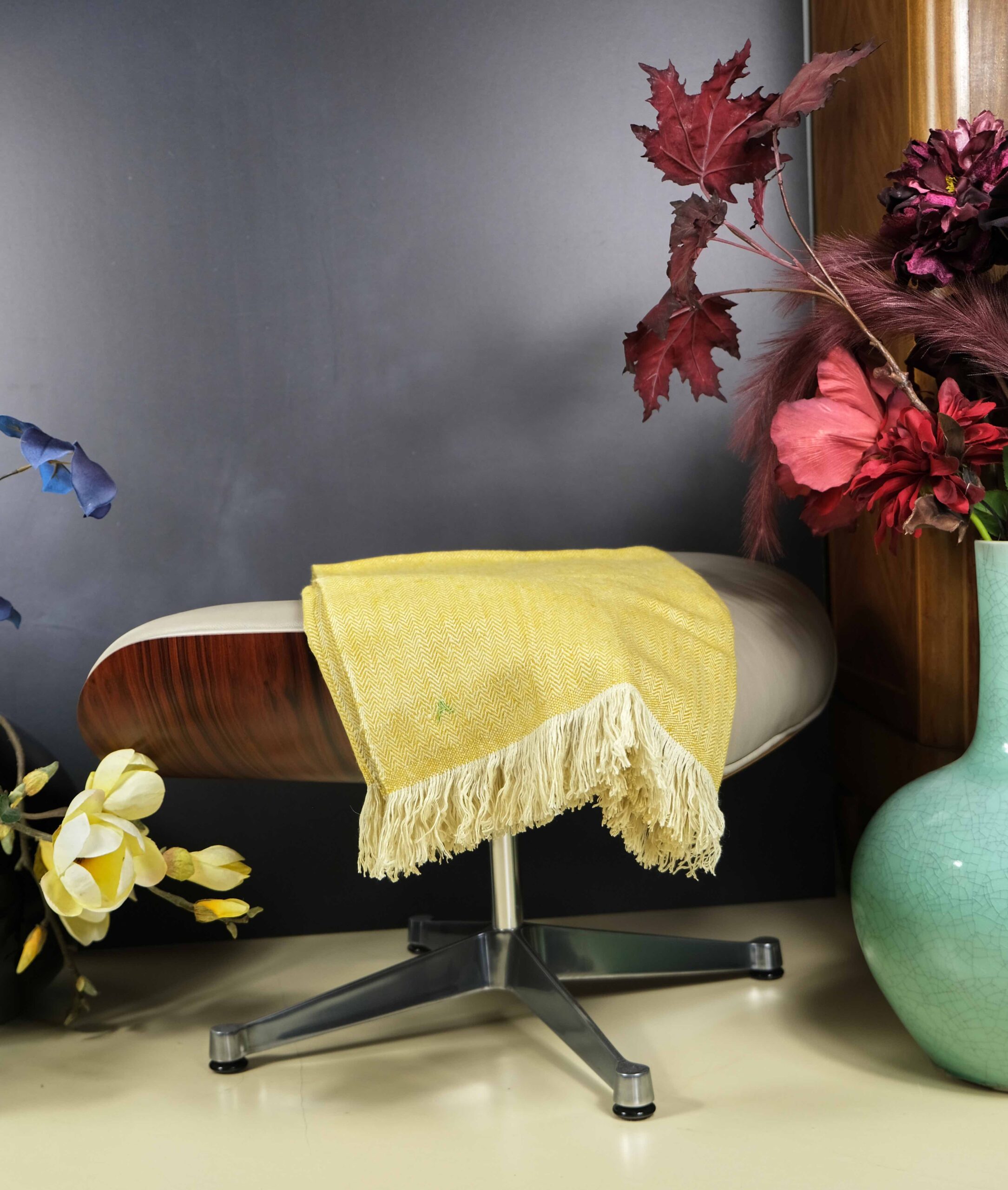 yellow and cream cashmere throw large