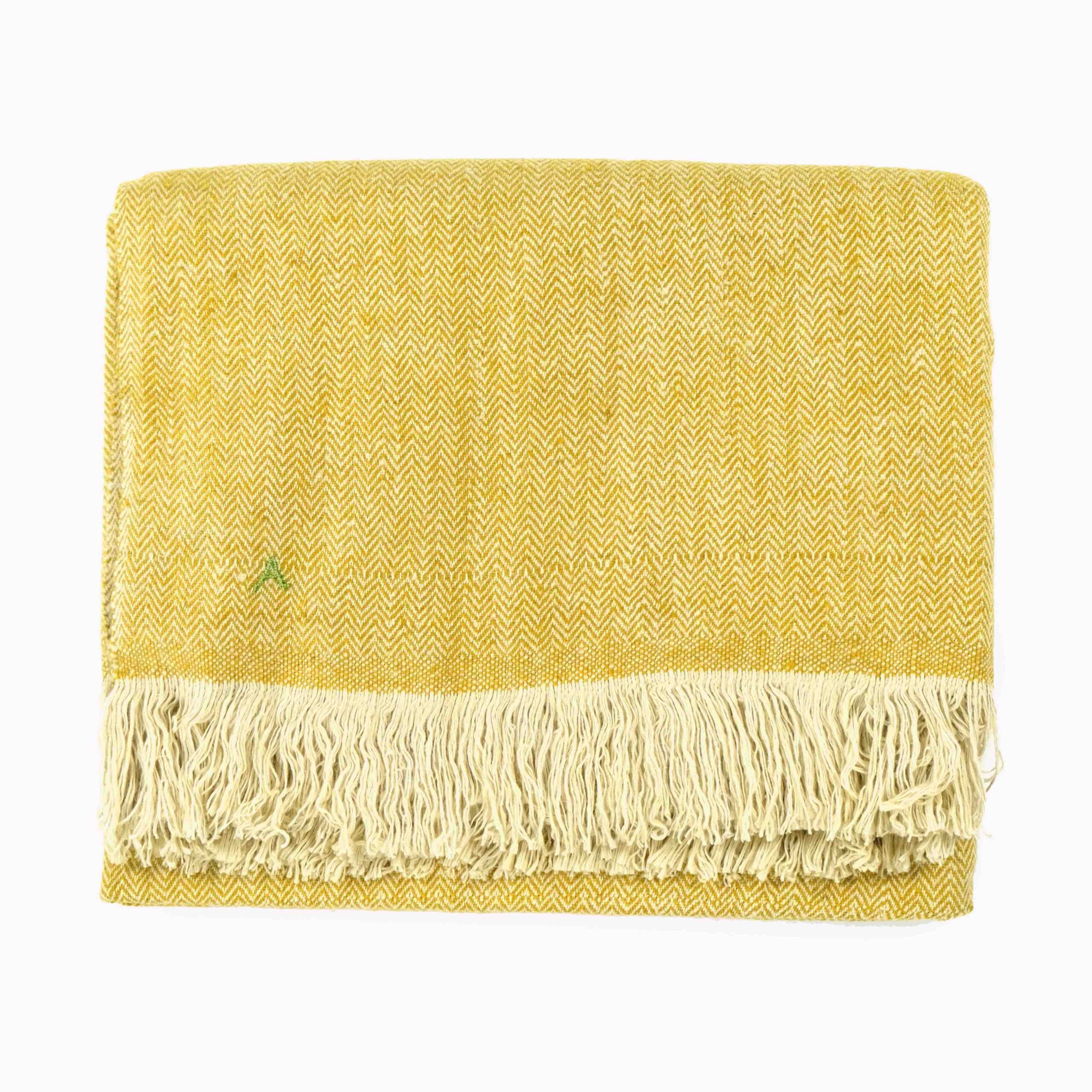 yellow and cream cashmere throw large