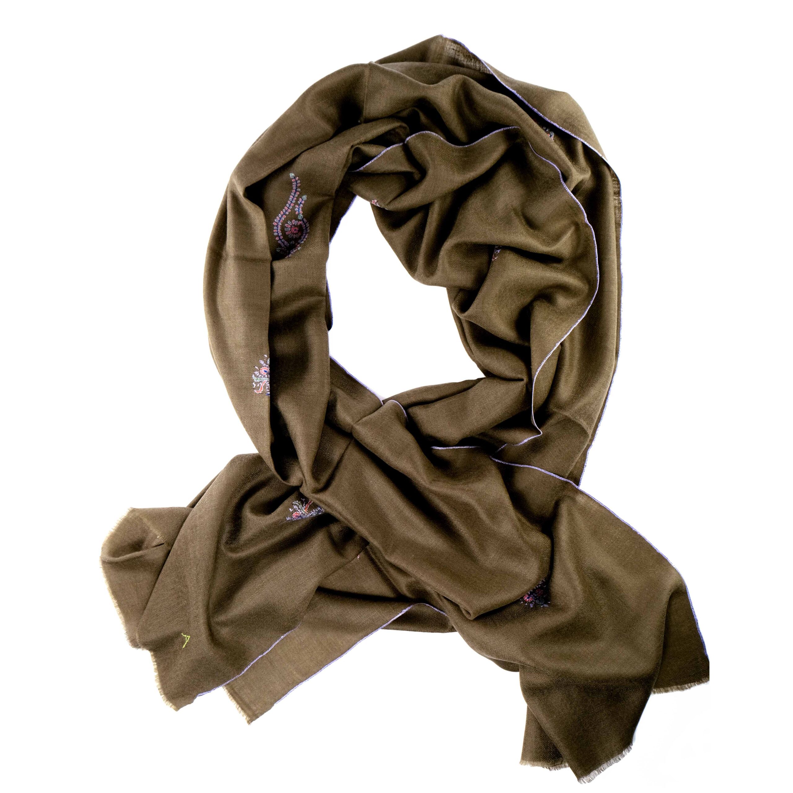 Brown Cashmere Pashmina with Sozni Embroidery
