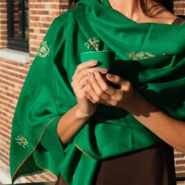 green cashmere pashmina with embroidery