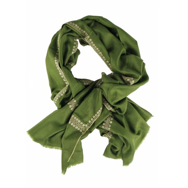 green cashmere pashmina scarf with embroidery
