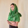 Green cashmere scarf pashmina with embroidery along borders bale