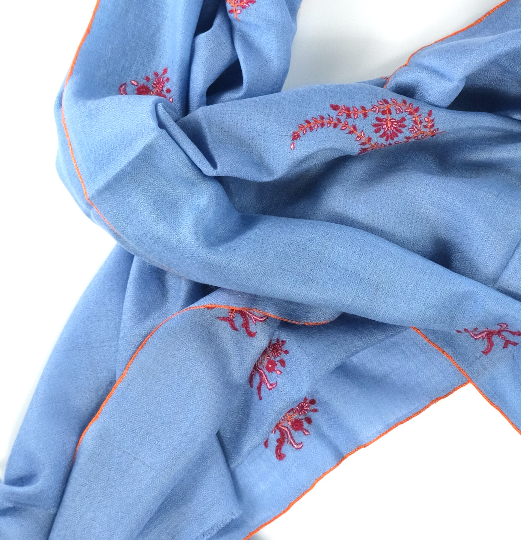Baby Blue Cashmere Pashmina with Sozni Embroidery