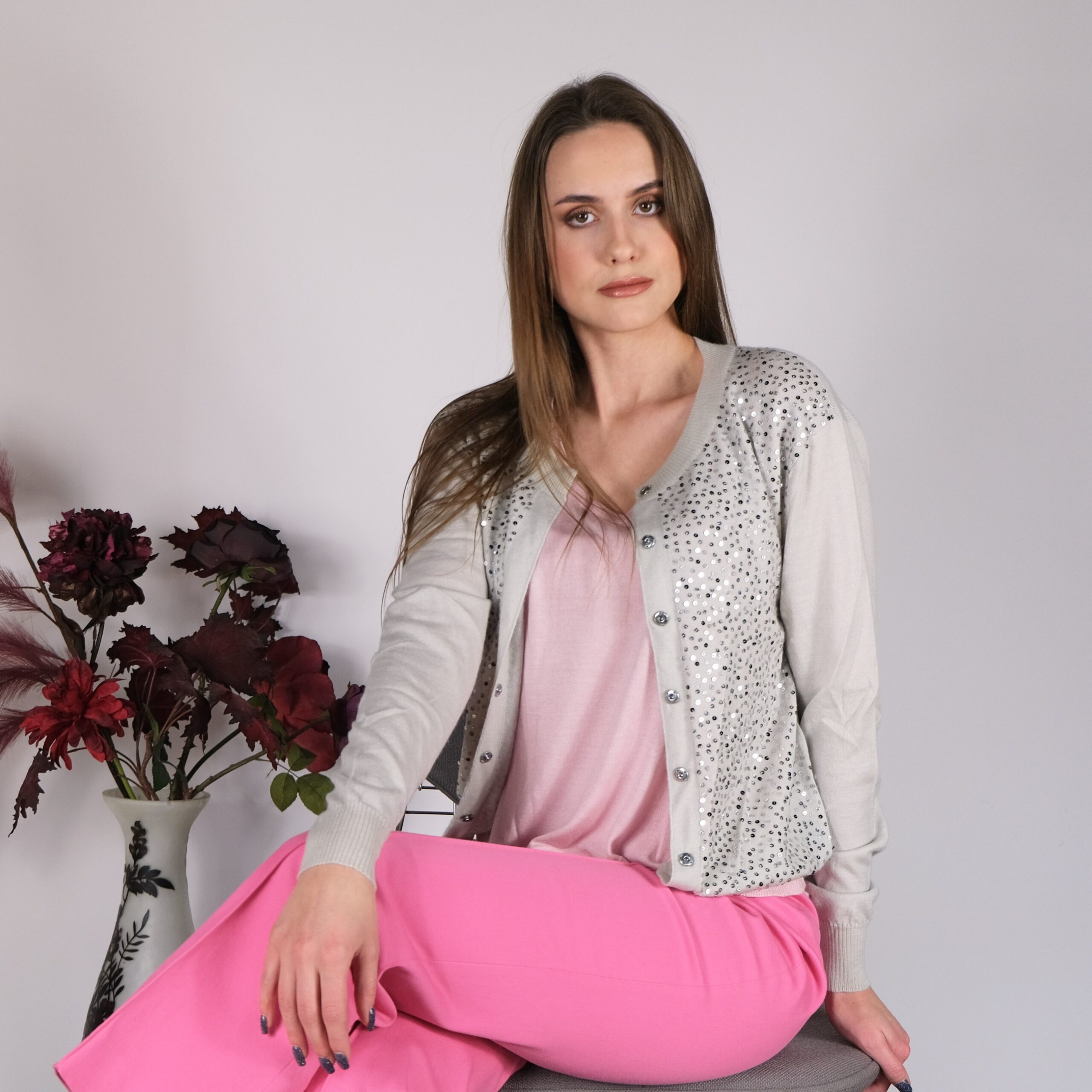 Grey Sequin Cashmere Cardigan