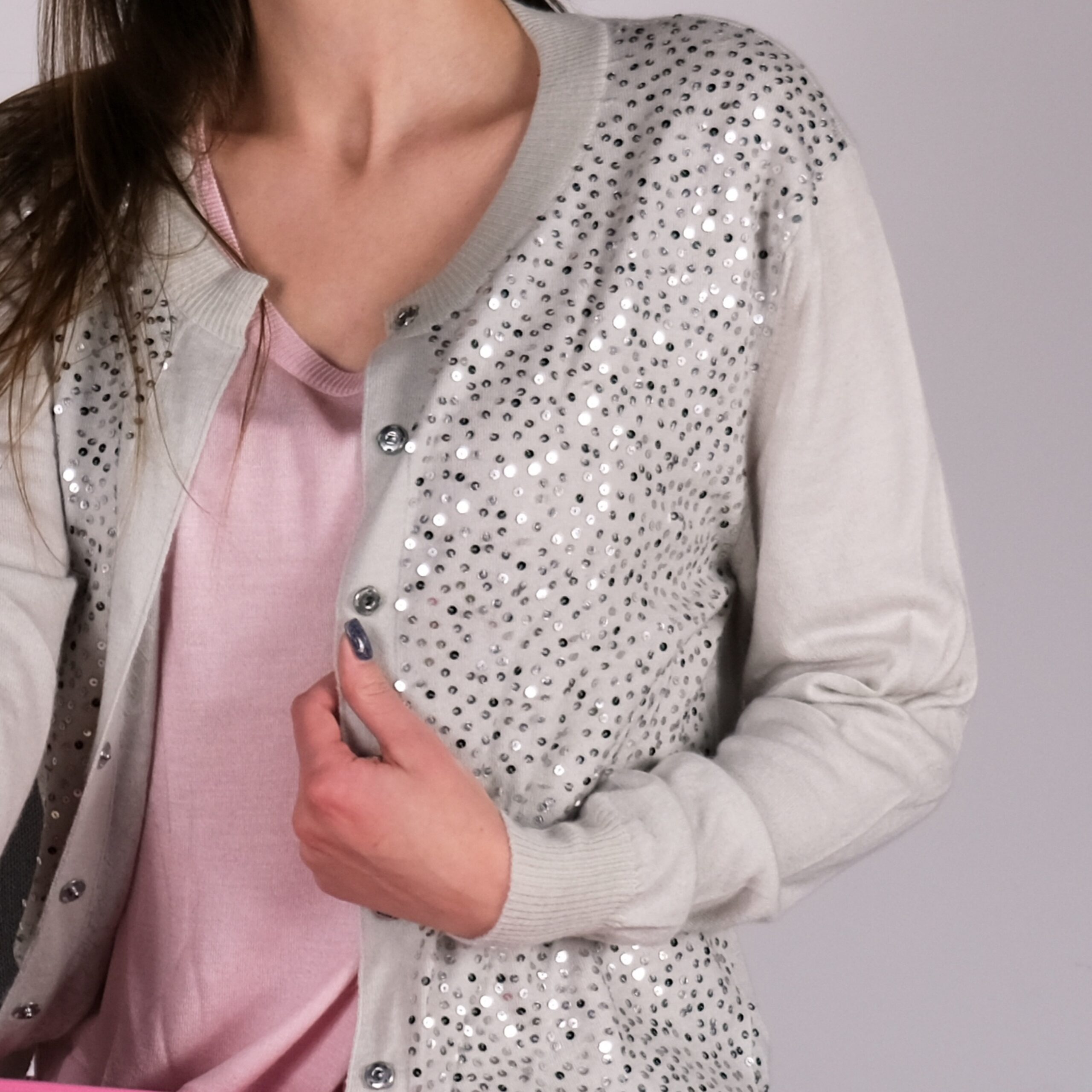 Grey Sequin Cashmere Cardigan