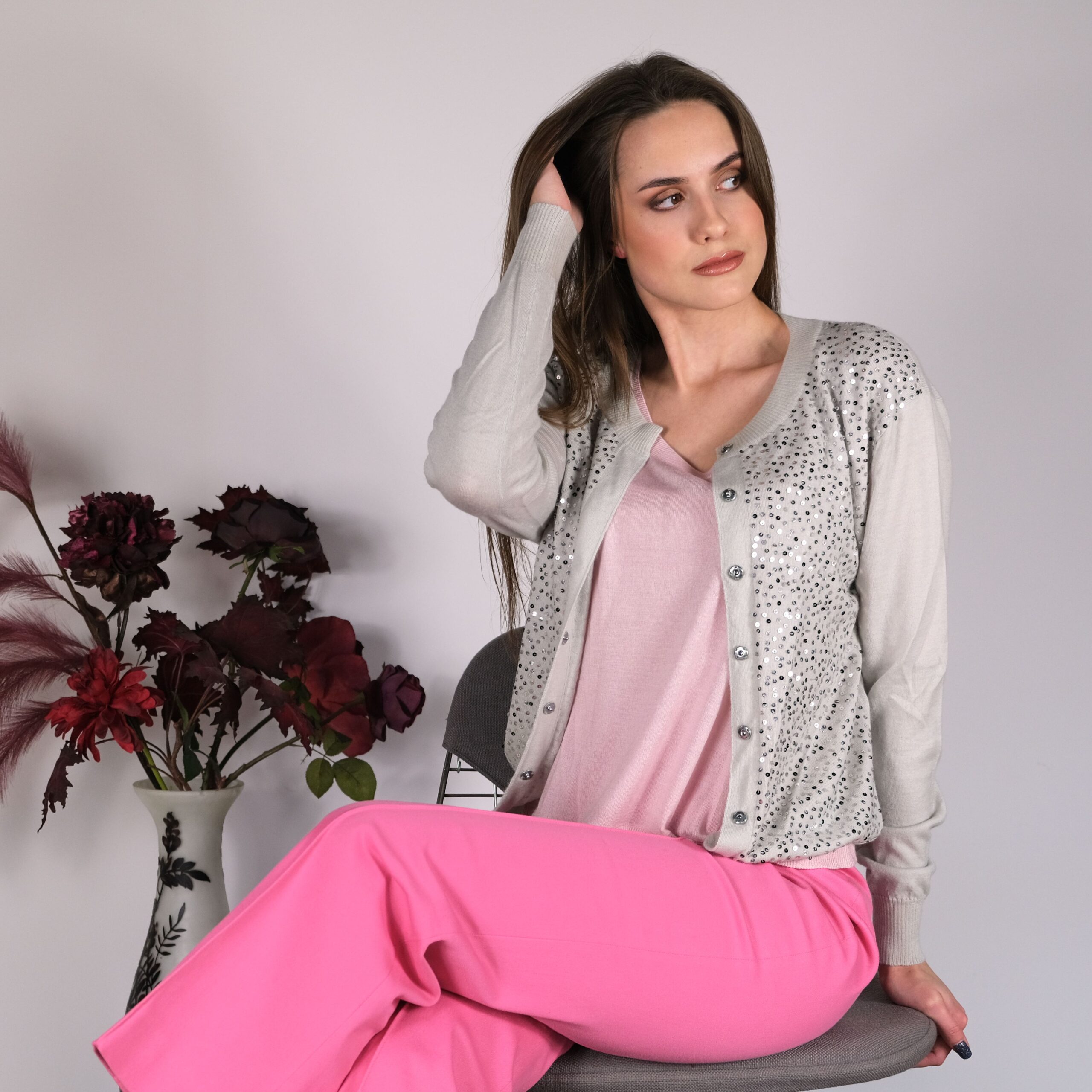 Grey Sequin Cashmere Cardigan