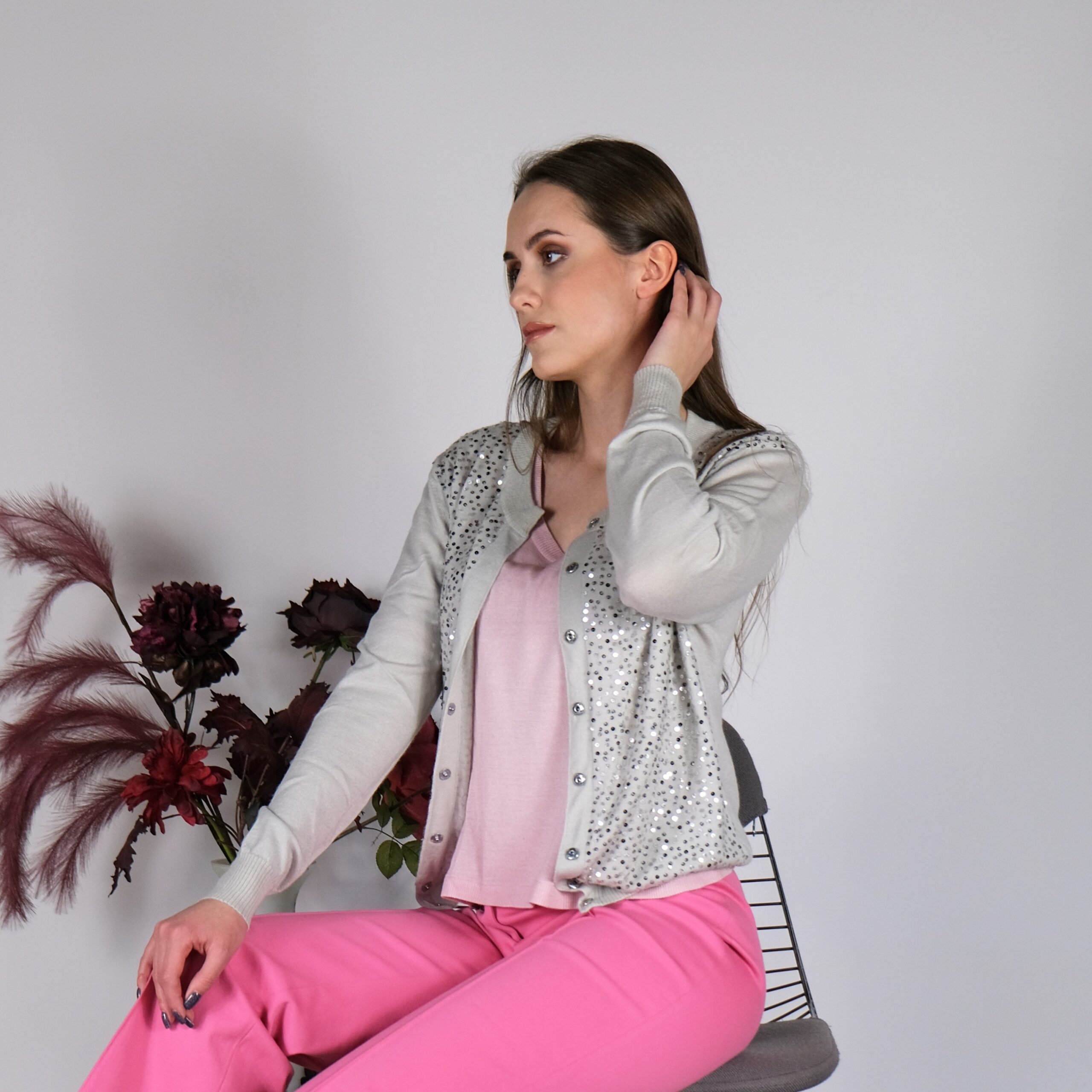 Grey Sequin Cashmere Cardigan