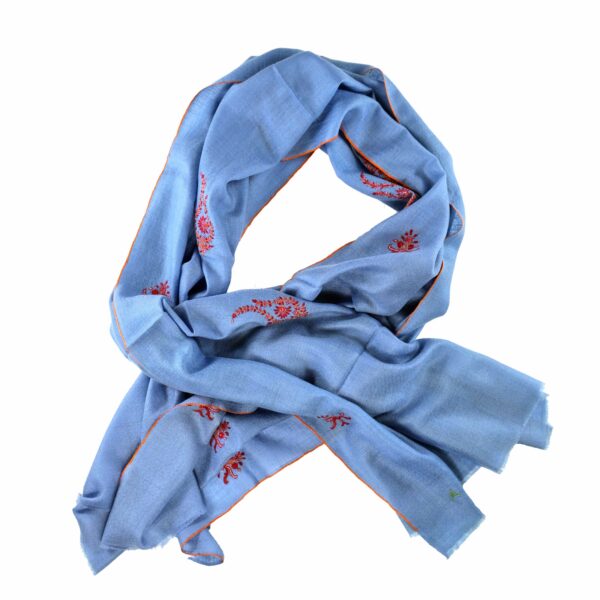 Baby Blue Cashmere Pashmina with Sozni Embroidery