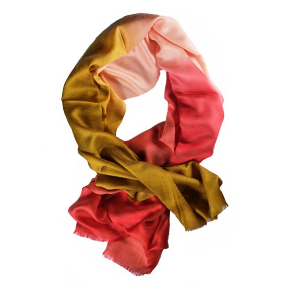 Golden Red Pink Ombre shaded Silk Wool Scarf