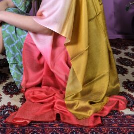 Golden Red Pink Ombre shaded Silk Wool Scarf