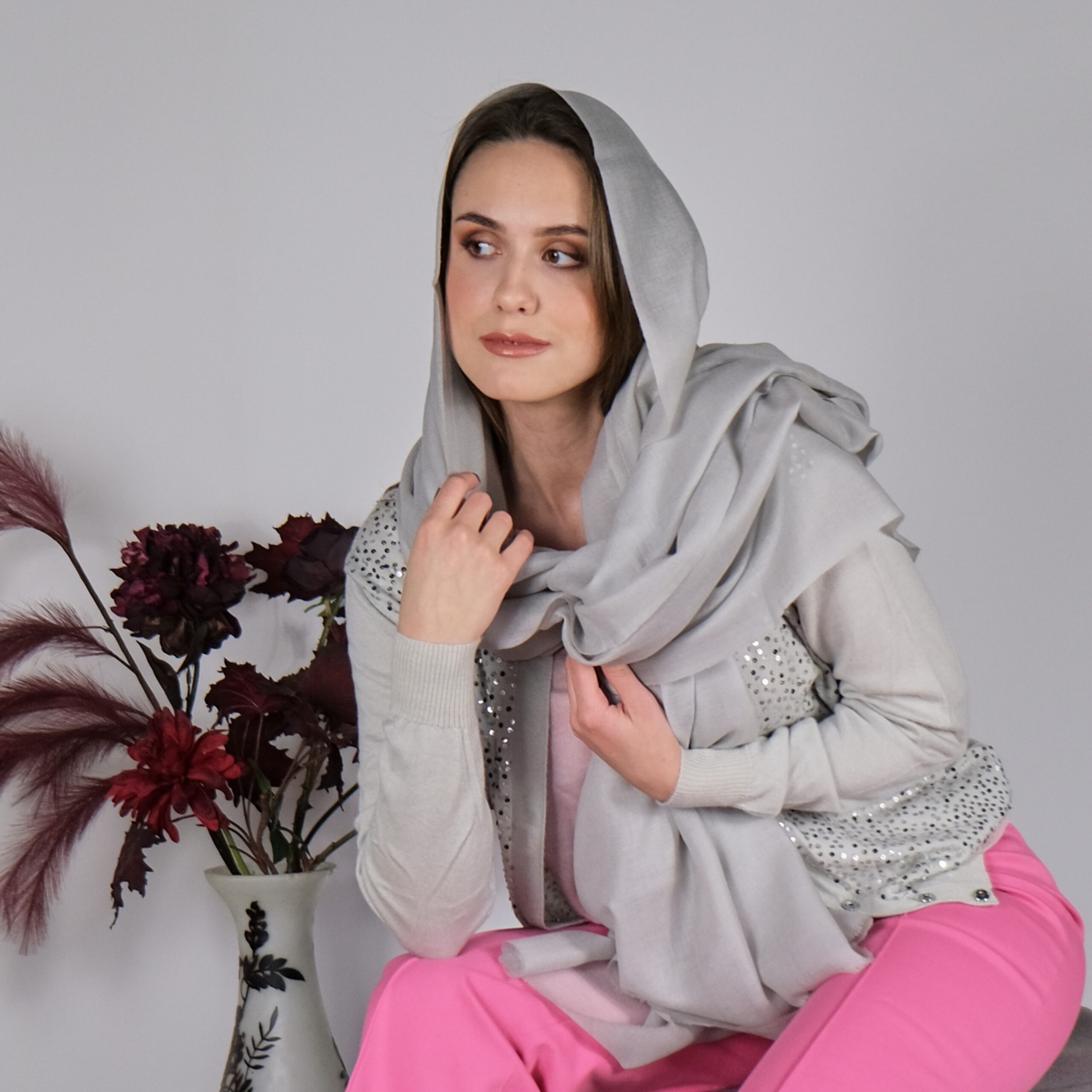 Large Grey Cashmere Scarf