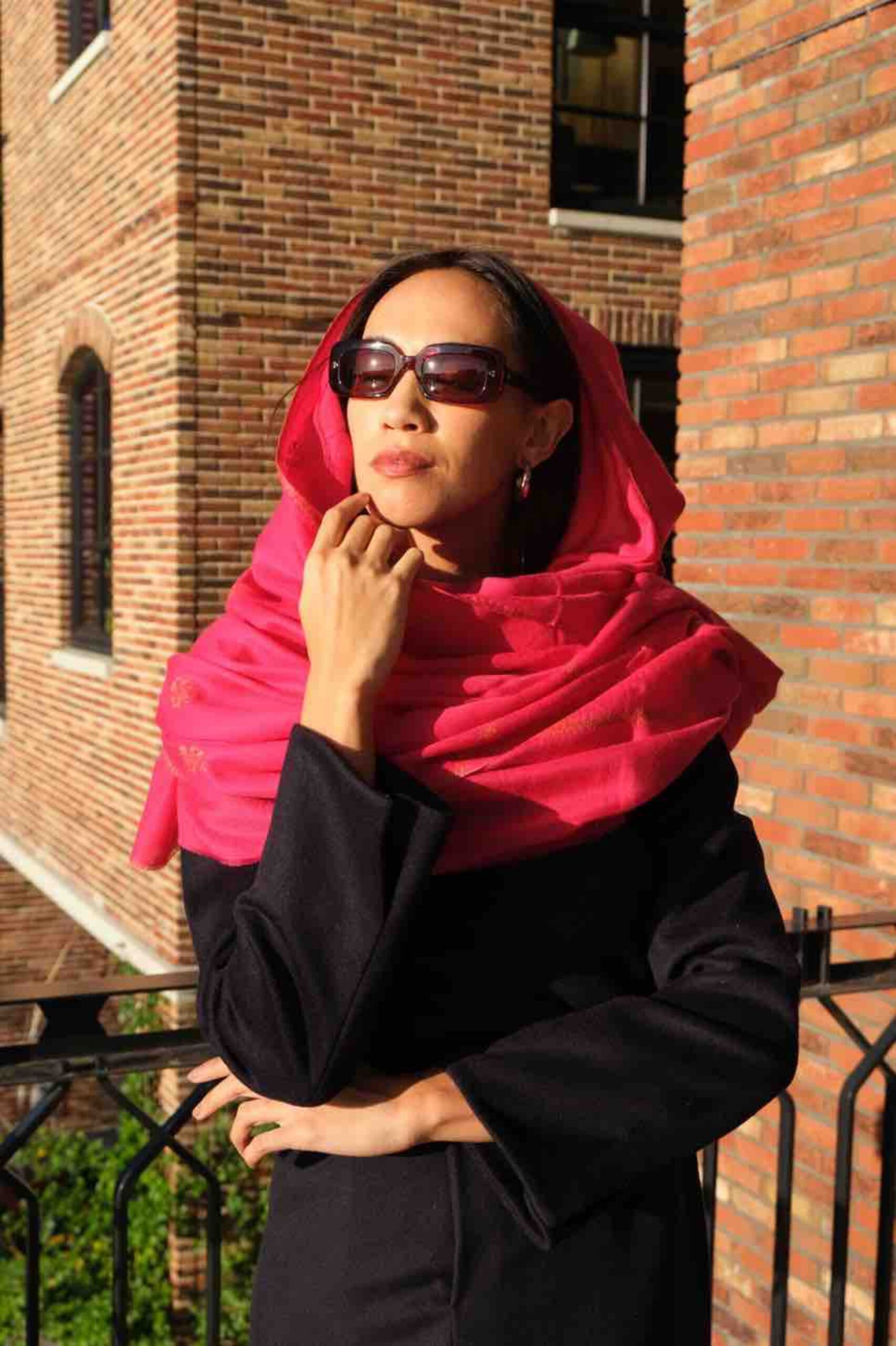 Red Cashmere Shawl with Embroidery