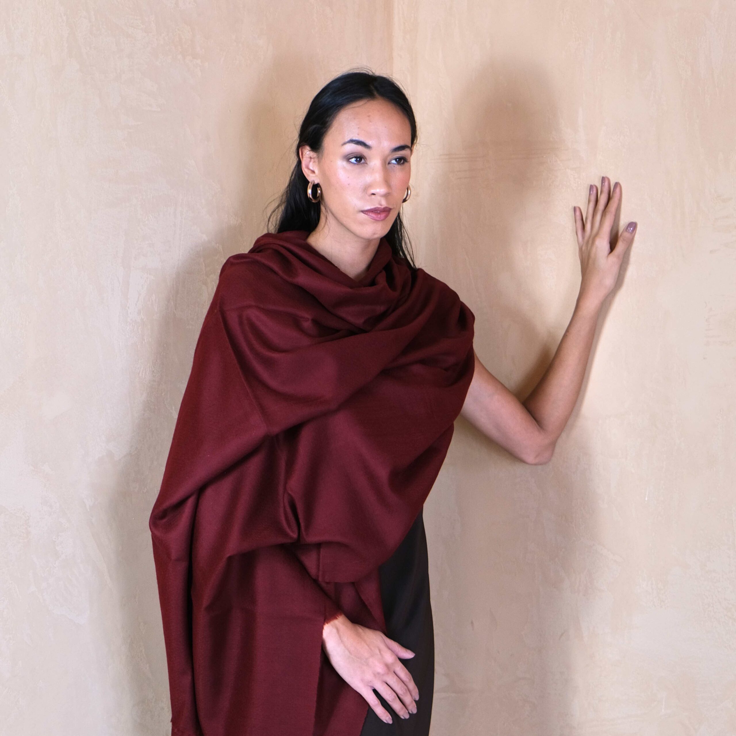 wine colour cashmere scarf large by Asneh