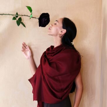 cashmere shawl in burgundy wine colour by Asneh