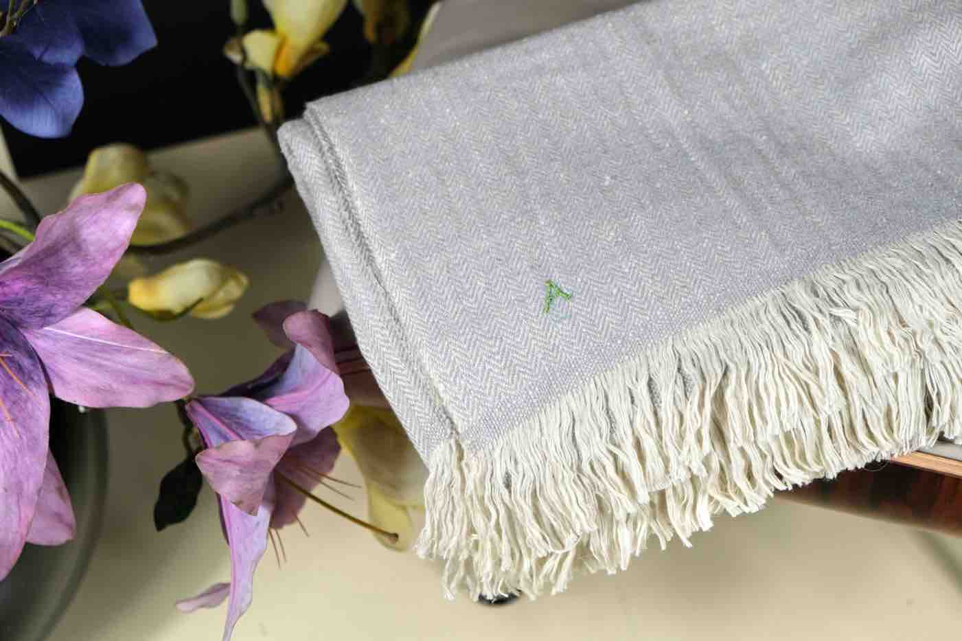 Cashmere Blanket in Grey and White