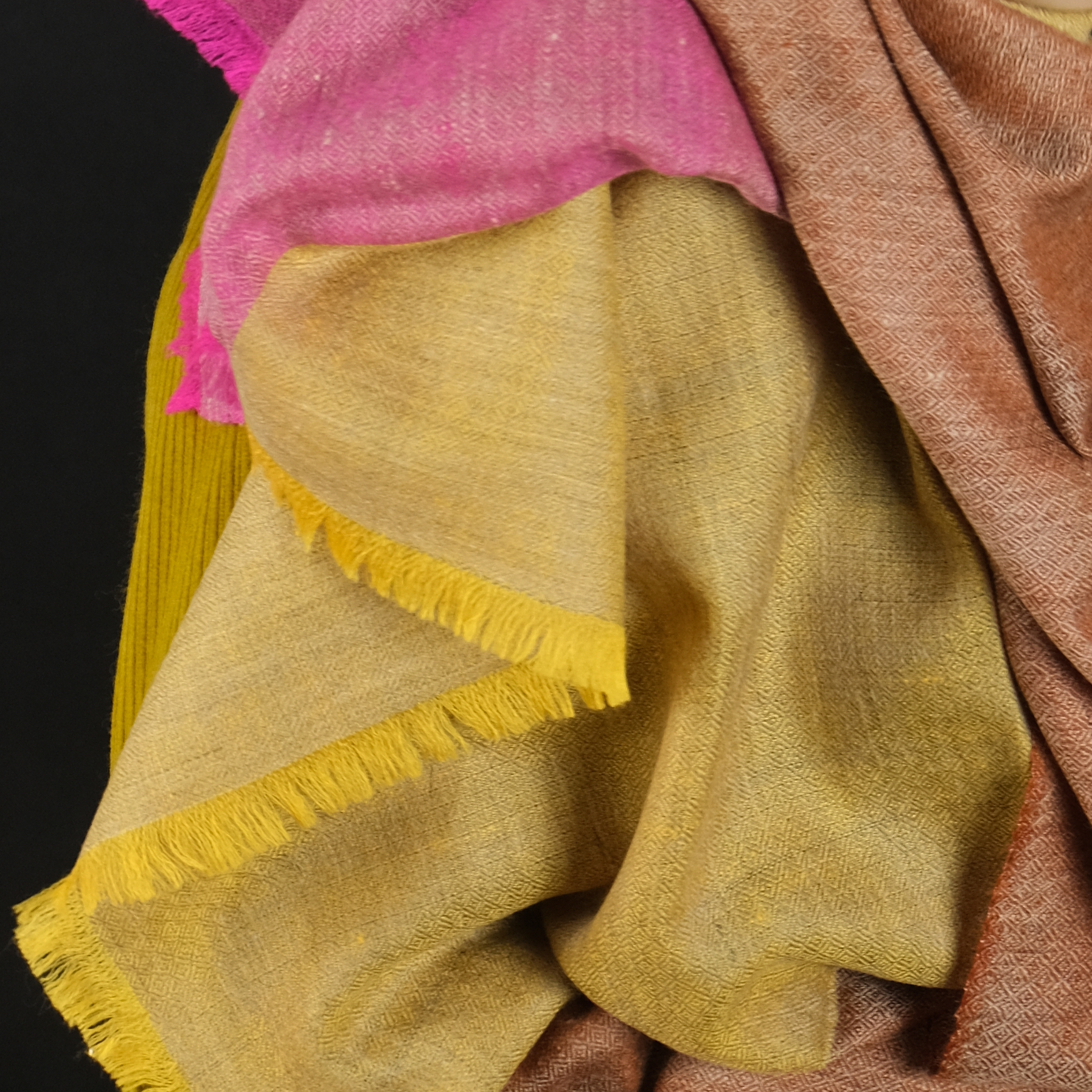 large yellow, pink and brown cashmere pashmina